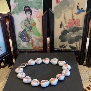 White Heart BCA  Glass Bead Bracelet